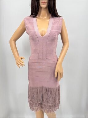 Venus Fringe Bodycon Pastel Blush Pink Roaring 20s Great Gatsby Bandage Dress